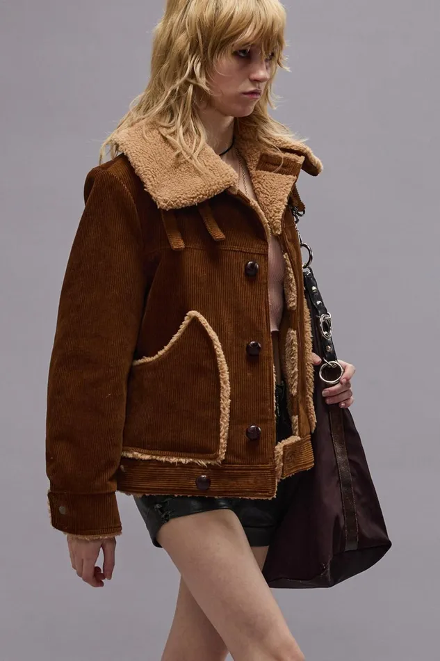 R13 Jackets and Coats Women OVERSIZED COLLAR JACKET 8211 BROWN CORDUROY
