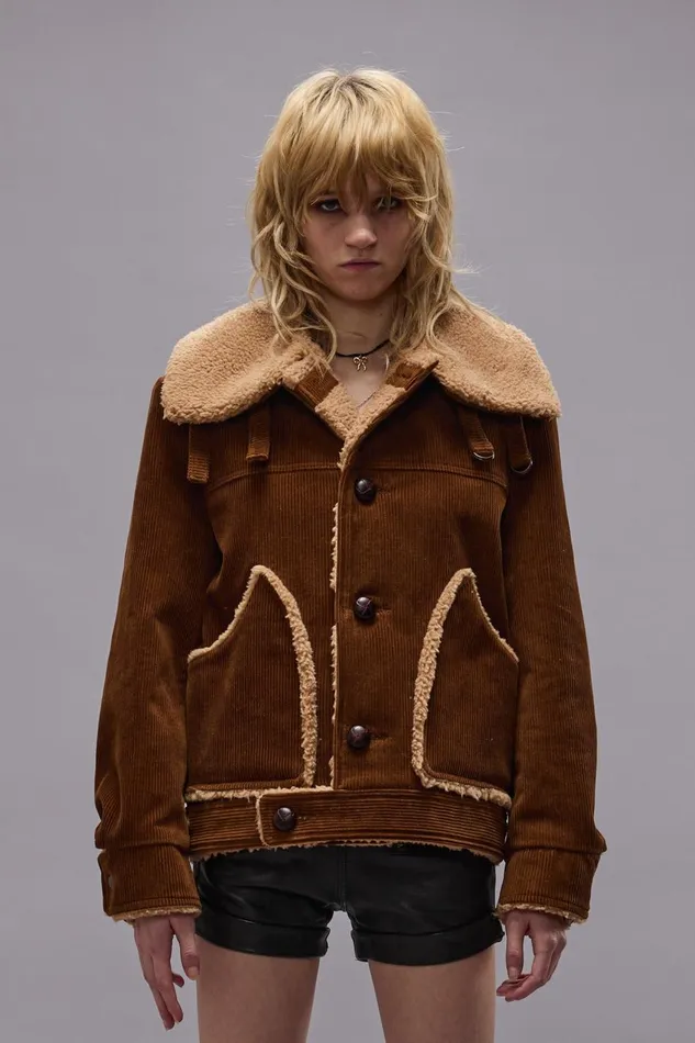 R13 Jackets and Coats Women OVERSIZED COLLAR JACKET 8211 BROWN CORDUROY