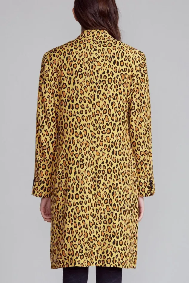 R13 Jackets and Coats Women Peak Lapel Double Breasted Coat 8211 Yellow Leopard