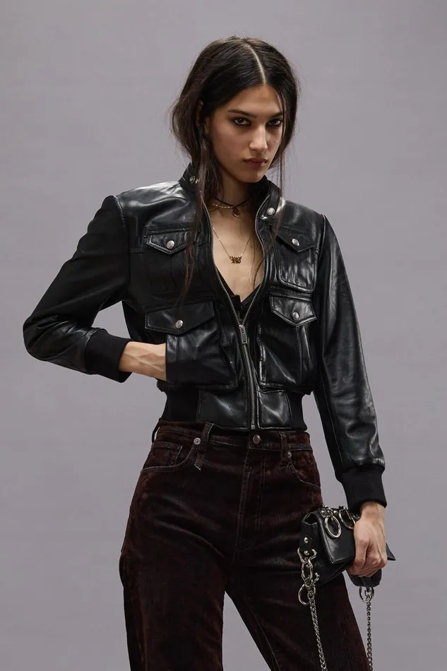 R13 Jackets and Coats Women SHRUNKEN ZIPUP LEATHER JACKET 8211 BLACK