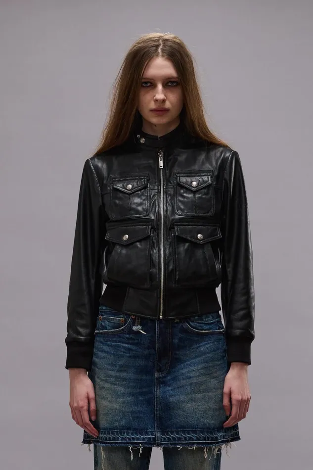 R13 Jackets and Coats Women SHRUNKEN ZIPUP LEATHER JACKET 8211 BLACK
