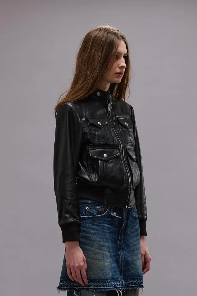 R13 Jackets and Coats Women SHRUNKEN ZIPUP LEATHER JACKET 8211 BLACK