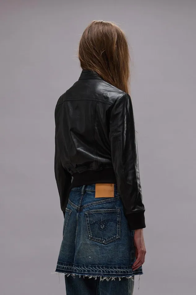 R13 Jackets and Coats Women SHRUNKEN ZIPUP LEATHER JACKET 8211 BLACK