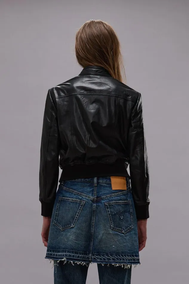 R13 Jackets and Coats Women SHRUNKEN ZIPUP LEATHER JACKET 8211 BLACK