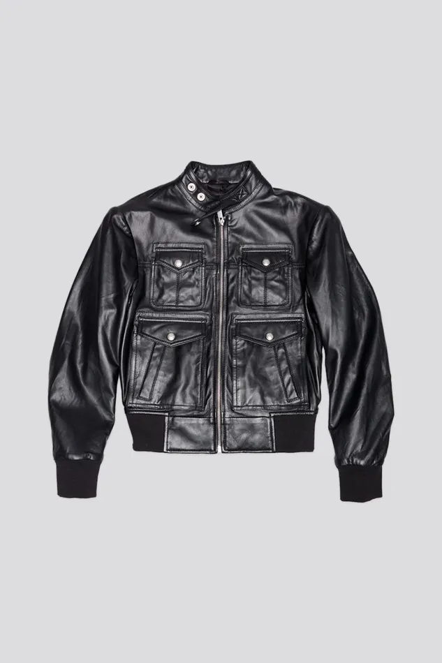 R13 Jackets and Coats Women SHRUNKEN ZIPUP LEATHER JACKET 8211 BLACK