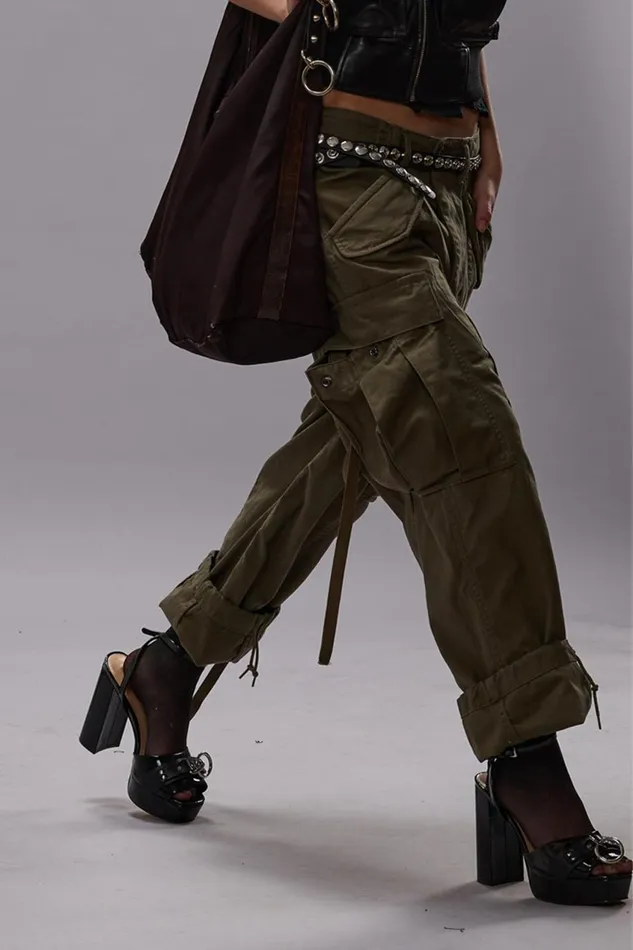 R13 Pants and Shorts Women CROPPED CARGO PANTS 8211 VINTAGE OLIVE DRAB