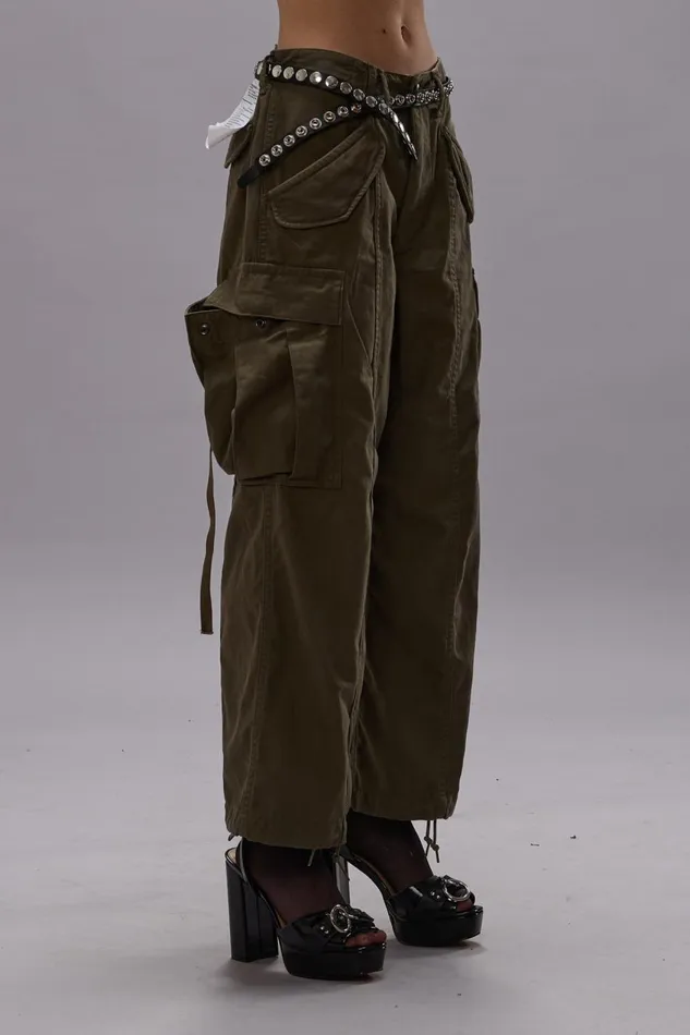 R13 Pants and Shorts Women CROPPED CARGO PANTS 8211 VINTAGE OLIVE DRAB