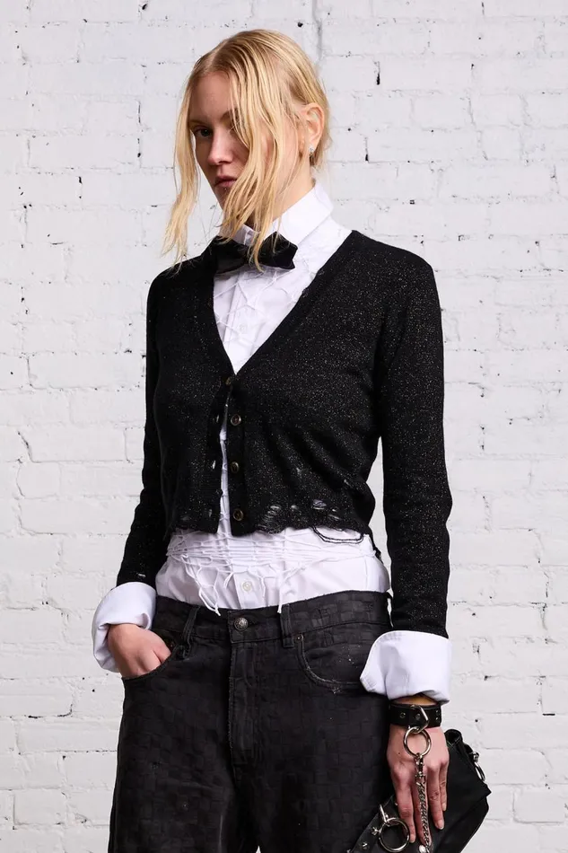 R13 Sale Women BABY CARDIGAN 8211 BLACK GLITTER