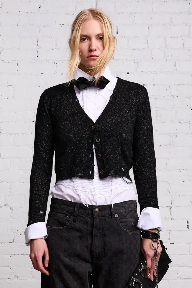 R13 Sale Women BABY CARDIGAN 8211 BLACK GLITTER