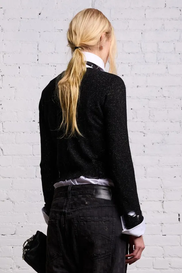 R13 Sale Women BABY CARDIGAN 8211 BLACK GLITTER