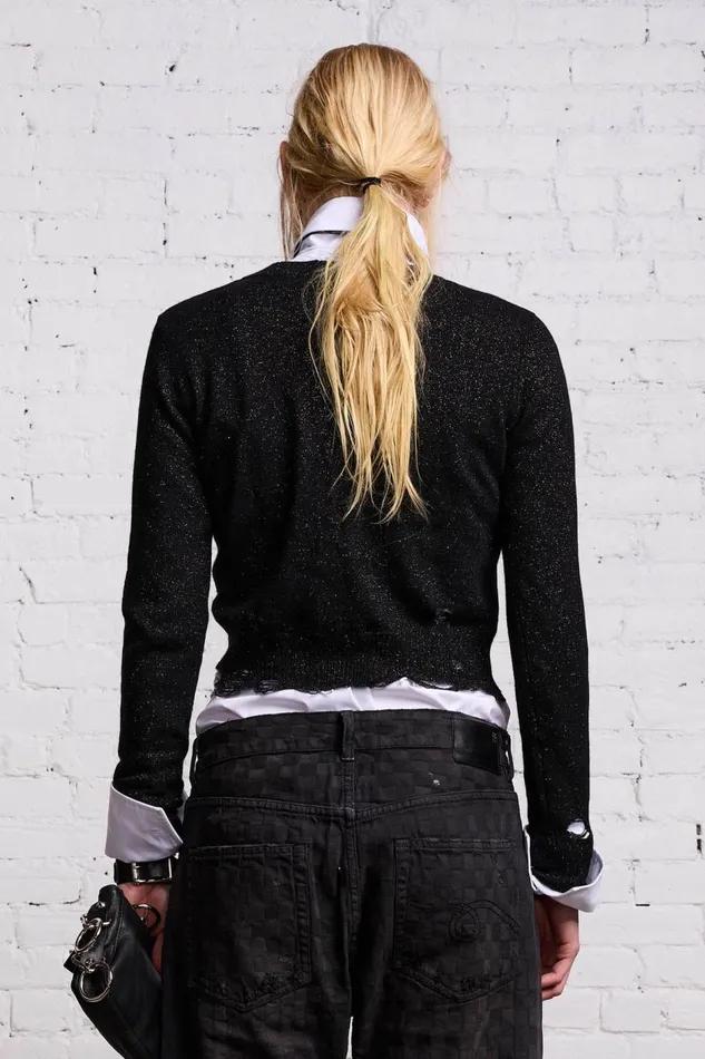 R13 Sale Women BABY CARDIGAN 8211 BLACK GLITTER