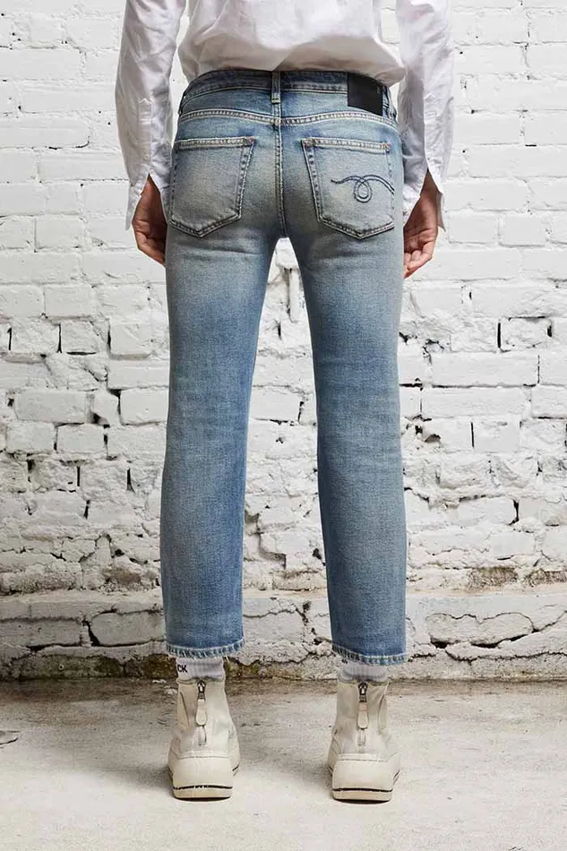 R13 Sale Women BOY STRAIGHT 8211 HESTER BLUE STRETCH