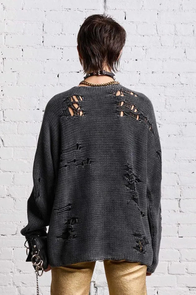 R13 Sale Women BOYFRIEND CREWNECK 8211 ACID BLACK