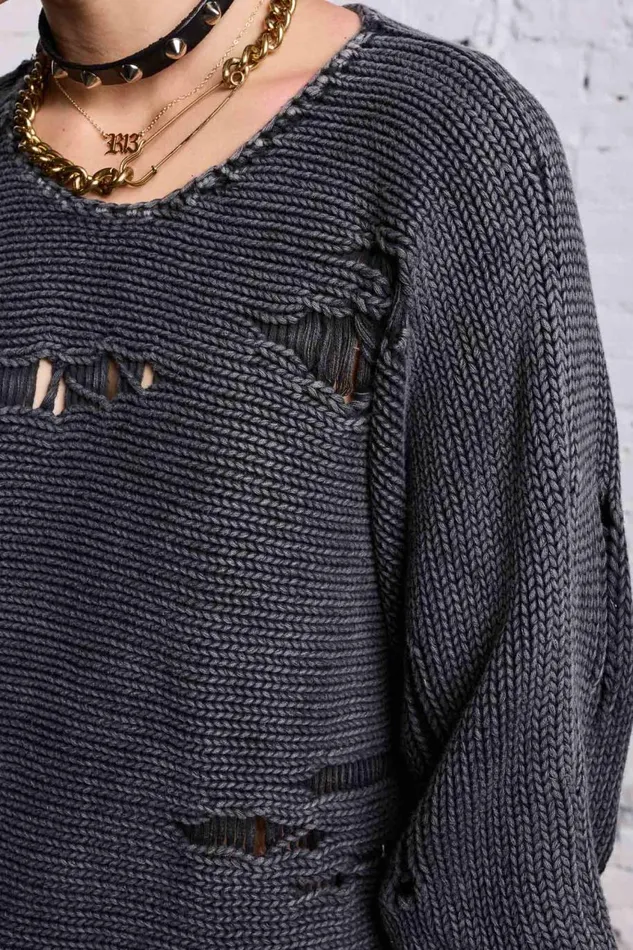 R13 Sale Women BOYFRIEND CREWNECK 8211 ACID BLACK