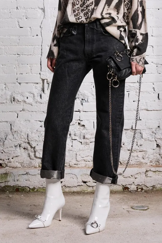 R13 Sale Women BOYFRIEND JEAN 8211 METALLIC BLACK