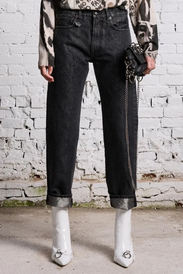 R13 Sale Women BOYFRIEND JEAN 8211 METALLIC BLACK
