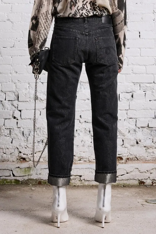 R13 Sale Women BOYFRIEND JEAN 8211 METALLIC BLACK