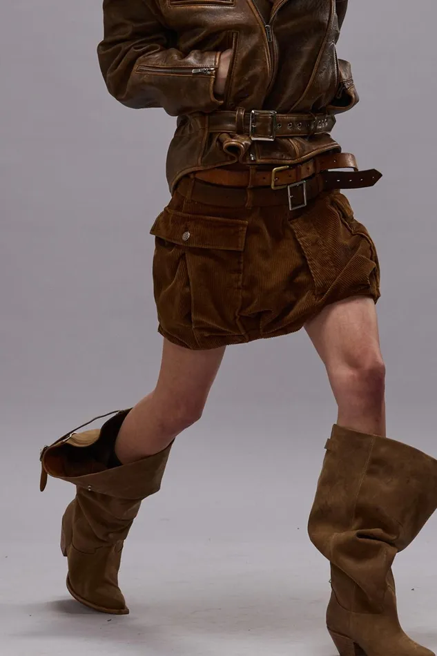 R13 Sale Women BUBBLE SKORT 8211 BROWN CORDUROY