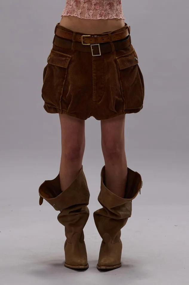 R13 Sale Women BUBBLE SKORT 8211 BROWN CORDUROY