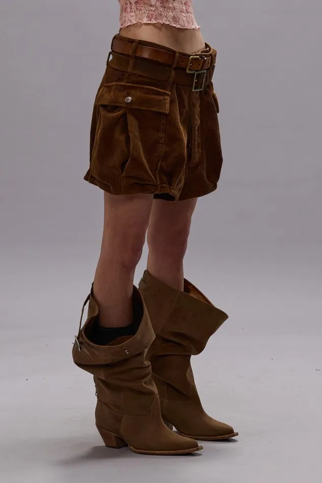 R13 Sale Women BUBBLE SKORT 8211 BROWN CORDUROY