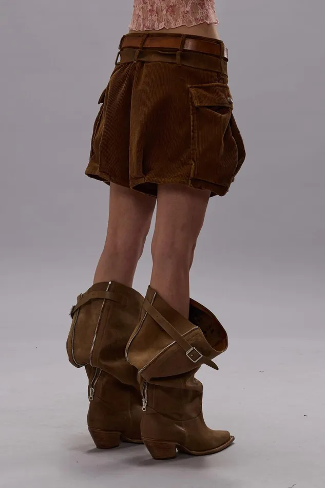 R13 Sale Women BUBBLE SKORT 8211 BROWN CORDUROY