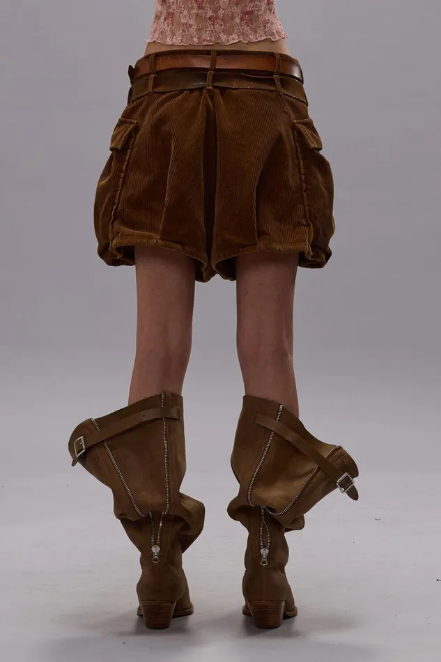 R13 Sale Women BUBBLE SKORT 8211 BROWN CORDUROY