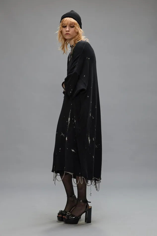 R13 Sale Women CHAIN EMBELLISHED SHIRTDRESS 8211 SPLATTERED BLACK