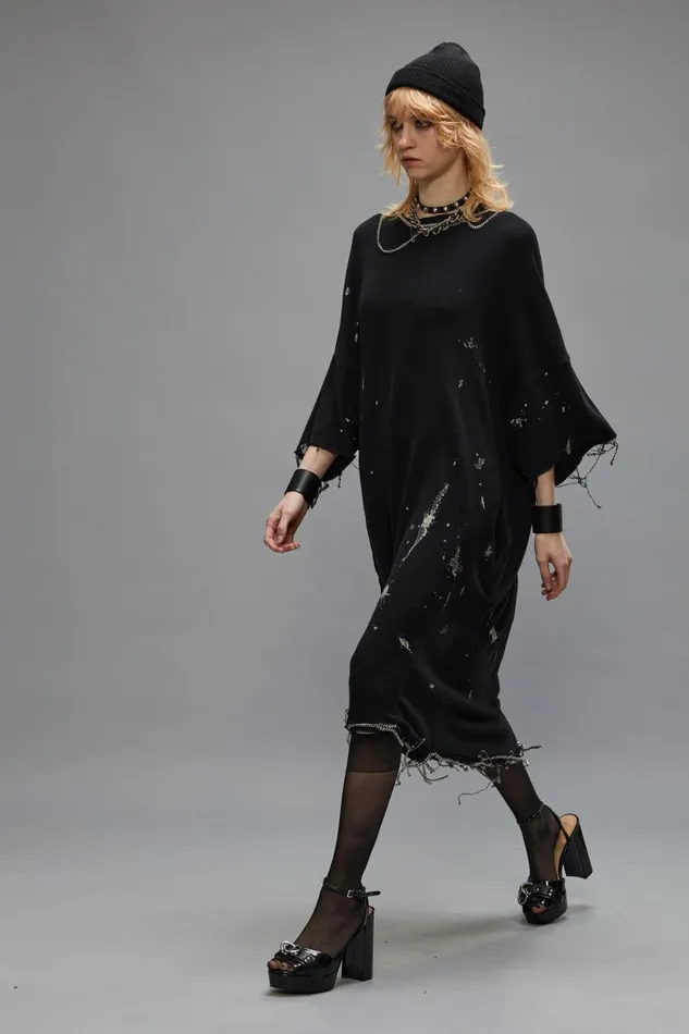 R13 Sale Women CHAIN EMBELLISHED SHIRTDRESS 8211 SPLATTERED BLACK