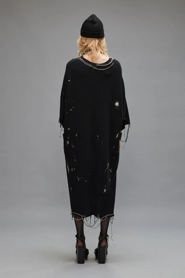 R13 Sale Women CHAIN EMBELLISHED SHIRTDRESS 8211 SPLATTERED BLACK