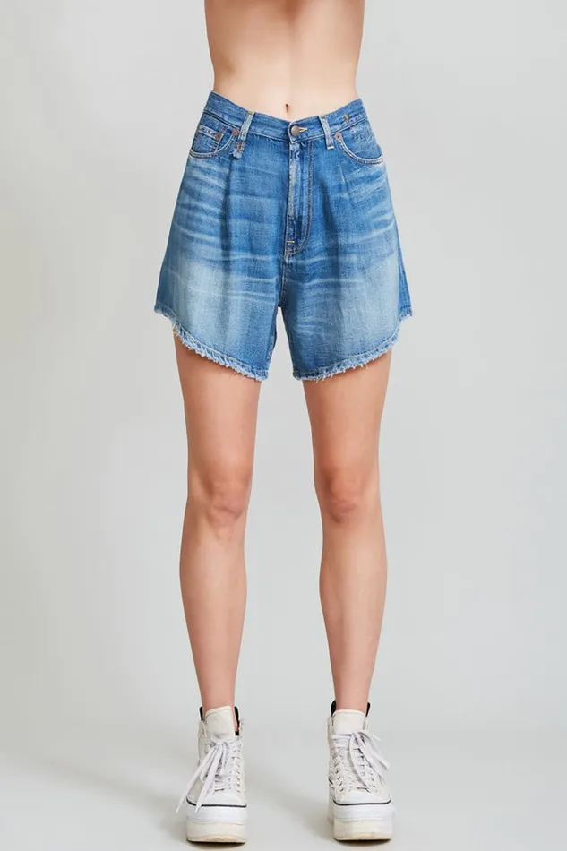 R13 Sale Women Damon Pleated Short 8211 Cliff Linen Indigo Denim