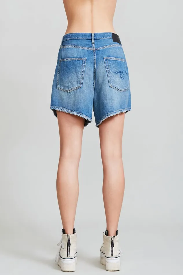R13 Sale Women Damon Pleated Short 8211 Cliff Linen Indigo Denim