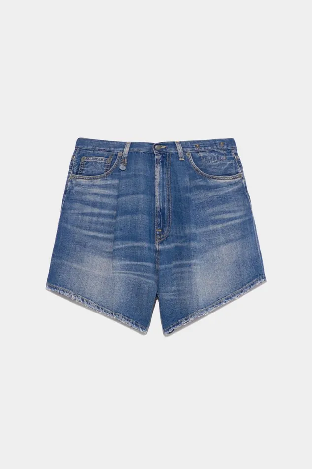R13 Sale Women Damon Pleated Short 8211 Cliff Linen Indigo Denim