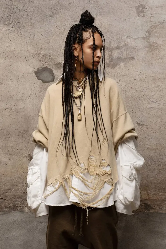 R13 Sale Women DESTROYED OVERSIZED PULLOVER 8211 KHAKI