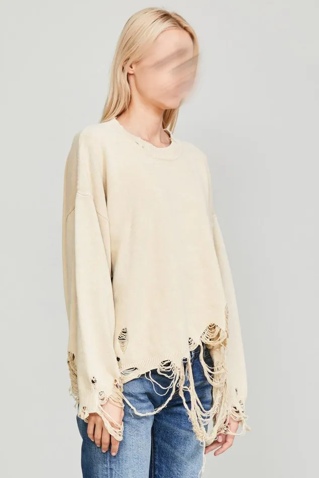 R13 Sale Women DESTROYED OVERSIZED PULLOVER 8211 KHAKI
