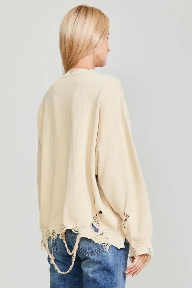R13 Sale Women DESTROYED OVERSIZED PULLOVER 8211 KHAKI