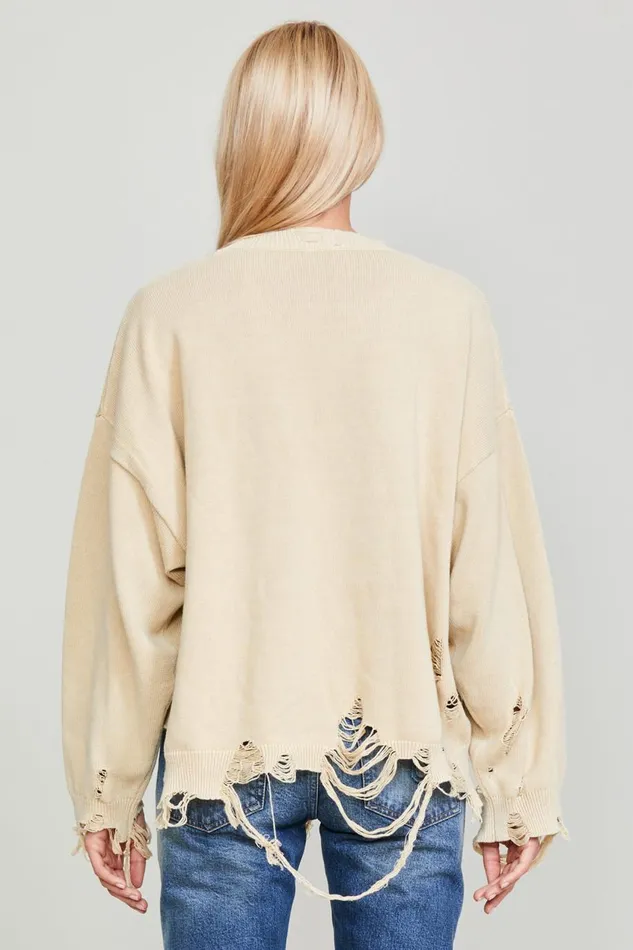 R13 Sale Women DESTROYED OVERSIZED PULLOVER 8211 KHAKI