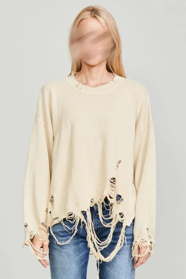 R13 Sale Women DESTROYED OVERSIZED PULLOVER 8211 KHAKI