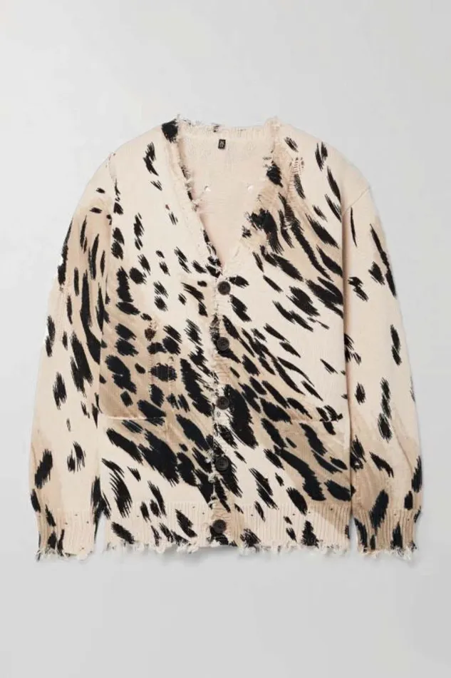 R13 Sale Women DISTRESSED EDGE CARDIGAN 8211 CHEETAH