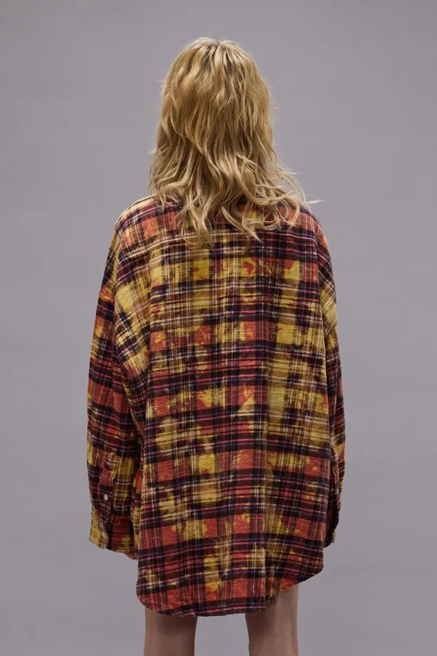 R13 Sale Women DROP NECK WORKSHIRT 8211 OVERDYED PINK W IRREGULAR BLEACH PLAID