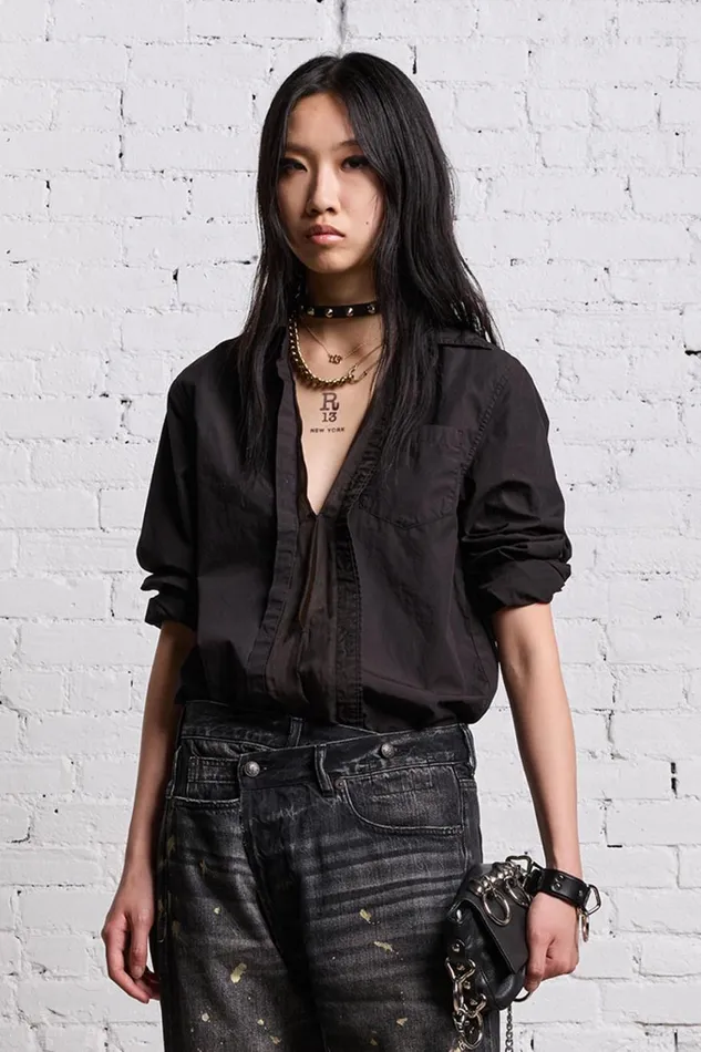 R13 Sale Women FOLDOUT SHIRT 8211 BLACK OVERDYE