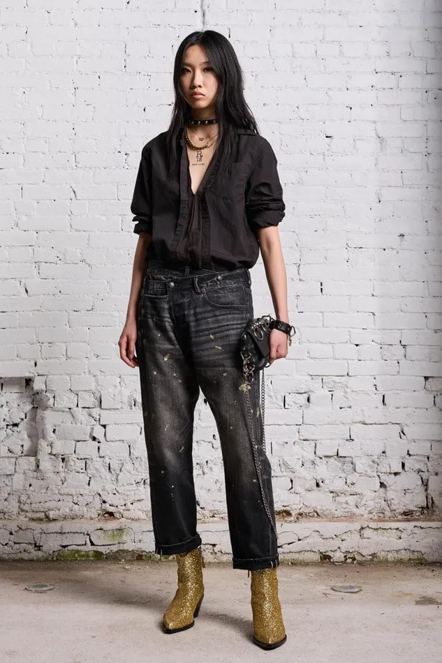 R13 Sale Women FOLDOUT SHIRT 8211 BLACK OVERDYE