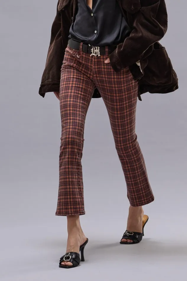 R13 Sale Women KICK FIT JEAN 8211 PRINTED AUBURN PLAID