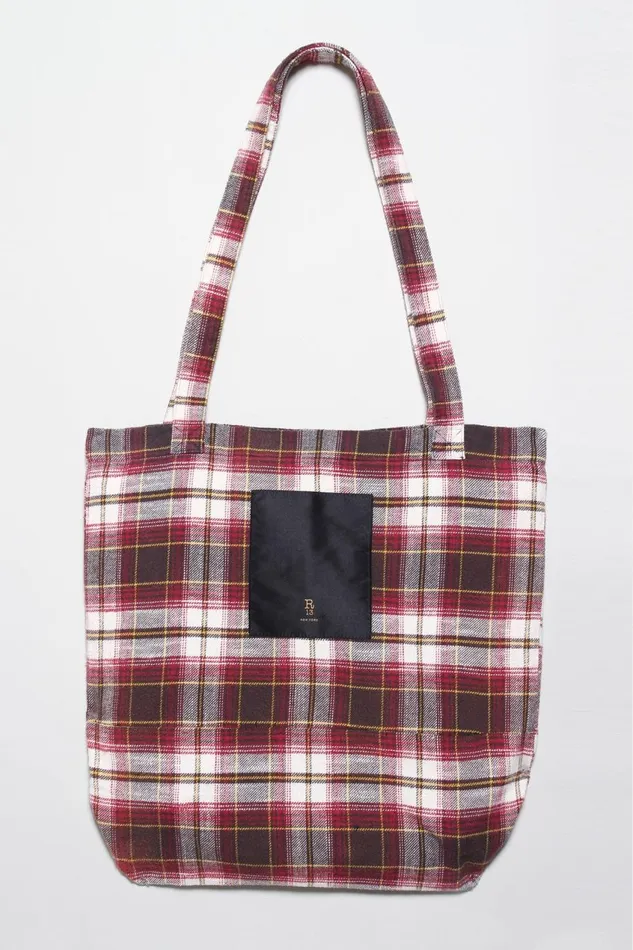 R13 Sale Women MEDIUM TOTE BAG 8211 ECRUMAROON PLAID