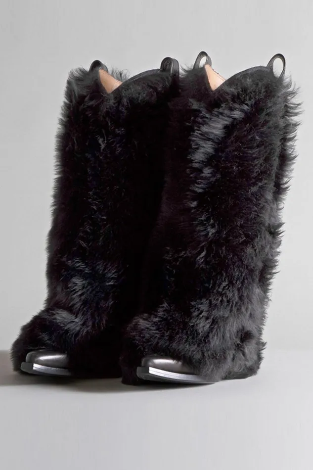 R13 Sale Women MID COWBOY BOOTS WITH SLEEVE 8211 BLACK FUR