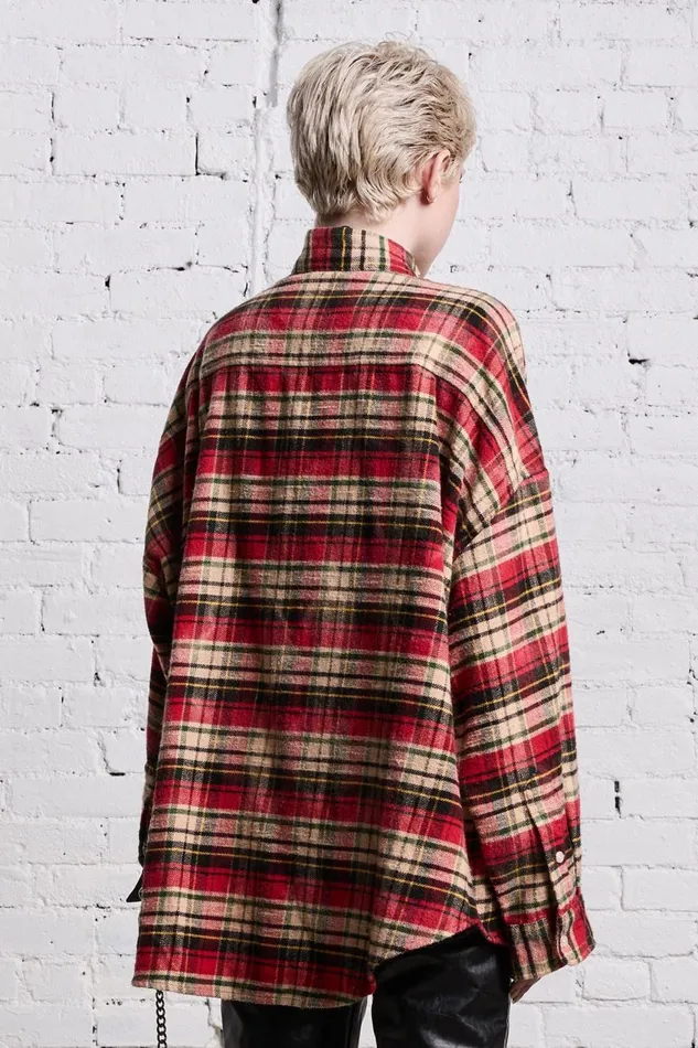 R13 Sale Women OVERSIZED BELT COLLAR SHIRT 8211 BLEACHED RED PLAID