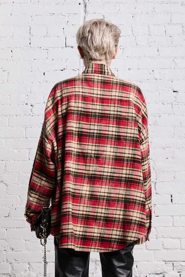 R13 Sale Women OVERSIZED BELT COLLAR SHIRT 8211 BLEACHED RED PLAID