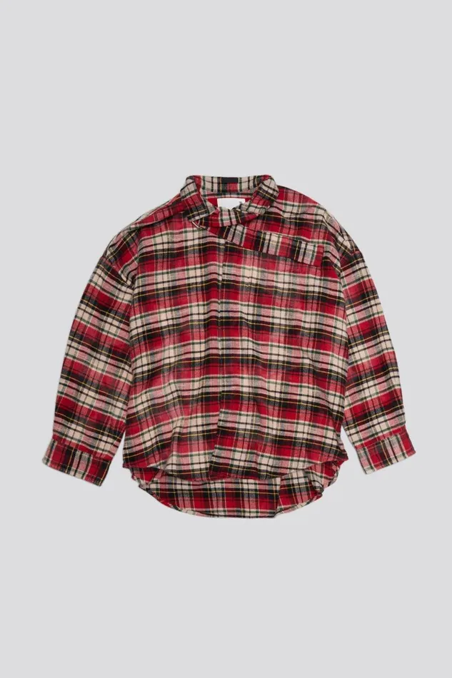 R13 Sale Women OVERSIZED BELT COLLAR SHIRT 8211 BLEACHED RED PLAID