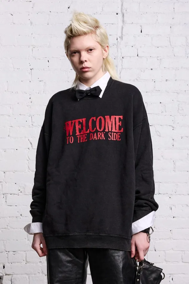 R13 Sale Women OVERSIZED DARK SIDE CREWNECK 8211 ACID BLACK