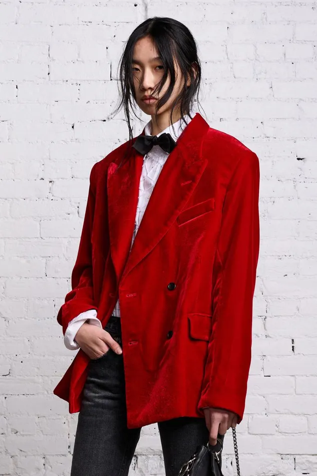 R13 Sale Women OVERSIZED RAGGED BLAZER 8211 RED VELVET