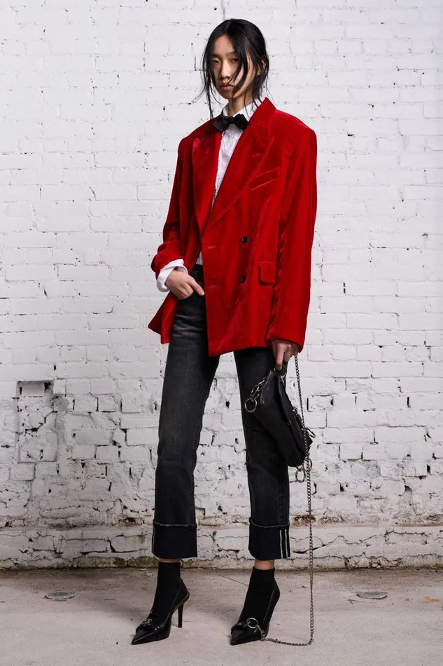 R13 Sale Women OVERSIZED RAGGED BLAZER 8211 RED VELVET